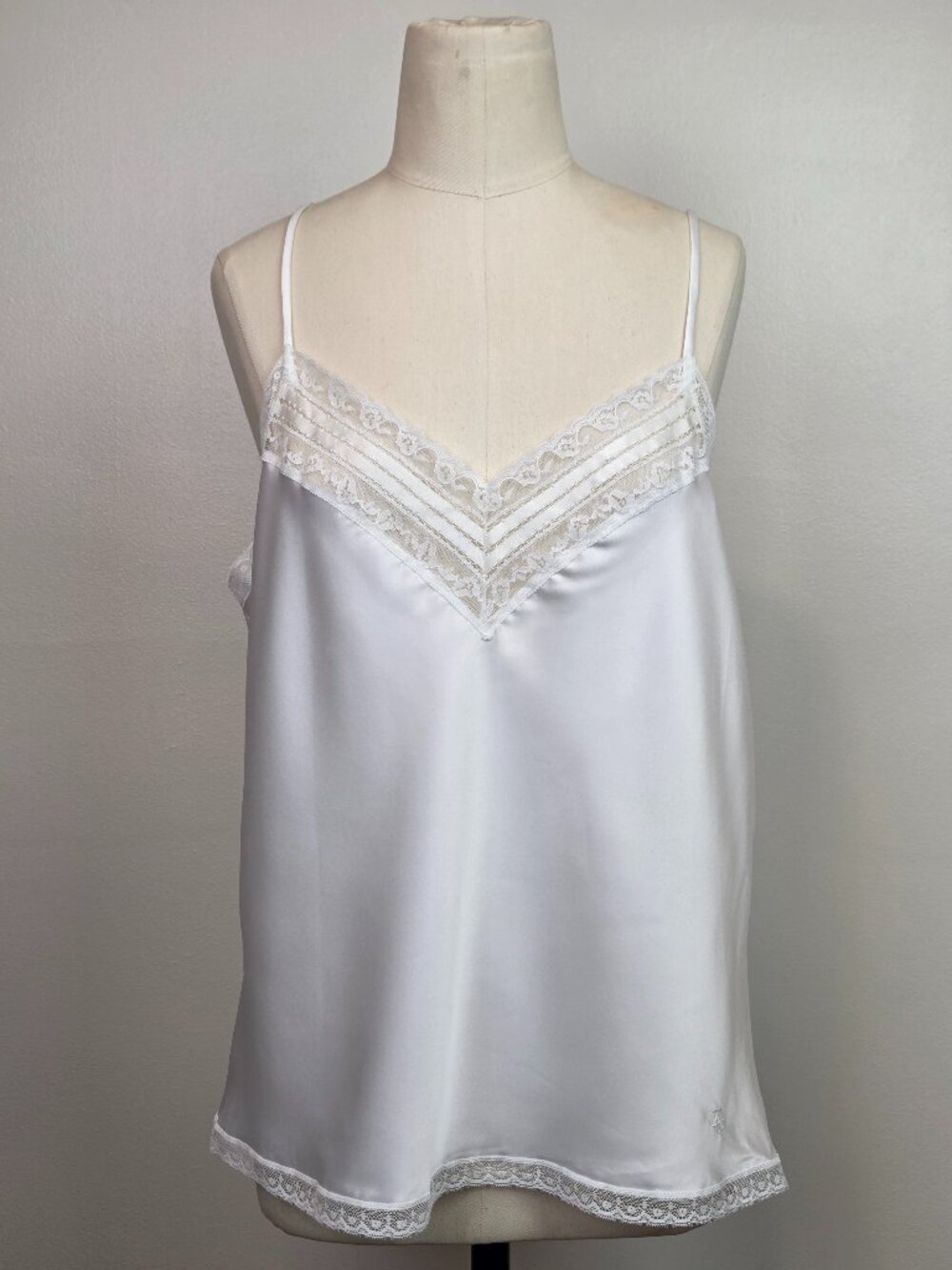 Vintage White Lace & Double Ribbon Christian Dior Monogram Camisole | Sz L